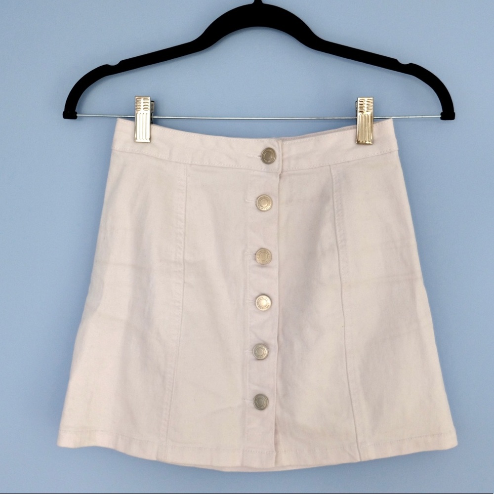 White Denim Buttoned Skirt